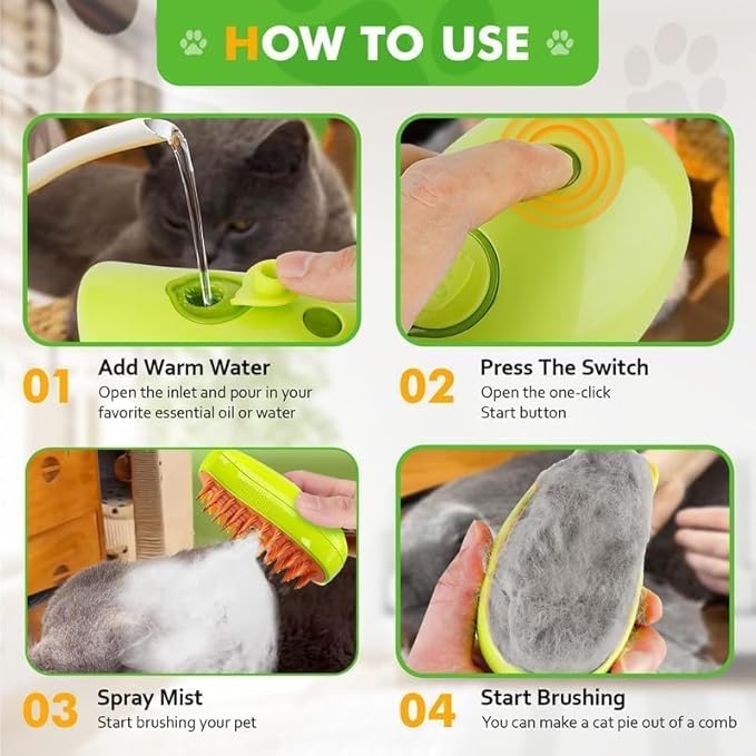 Steam Grooming Brush for Dogs & Cats – Tangle-Free, Shedding Control