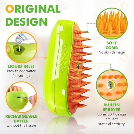 Steam Grooming Brush for Dogs & Cats – Tangle-Free, Shedding Control